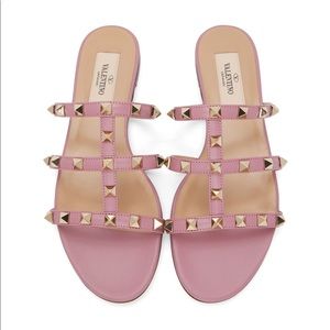 Authentic Valentino Rockstud Slide Flat Sandal Pink